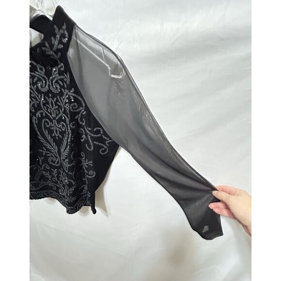 MSK Womens L‎ Black Beaded Sparkle With Mesh Sleeves Top - Picture 7 of 10